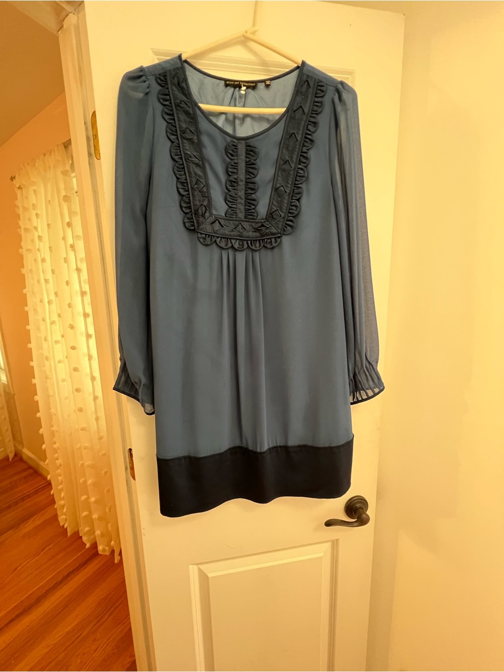 Miss Me Blue & Navy Ruffle-Trim Long Sleeve Dress